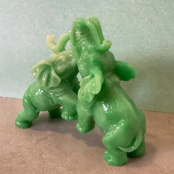 Green Soapstone Elephant Figurine Duo - Dancing Elephants Sculpture - 4 Inches T - Picture 6 of 10